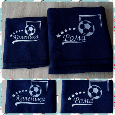Набір іменних рушників лазня (70х140 см) + обличчя (50х90 см) бавовна братикам футбол