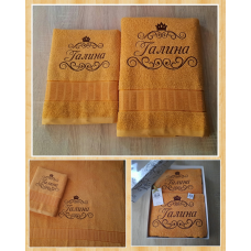 Набір іменних рушників лазня (70х140 см) + обличчя (50х90см) бавовна Галіна