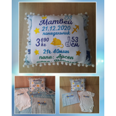 Іменна подушка метріка Матвей 35х35см