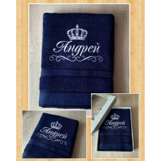 Іменний банний рушник бавовна 70х140см Андрій синій