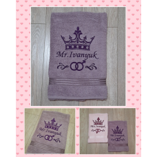 Іменний банний рушник бавовна 70х140см Mr корона бузковий