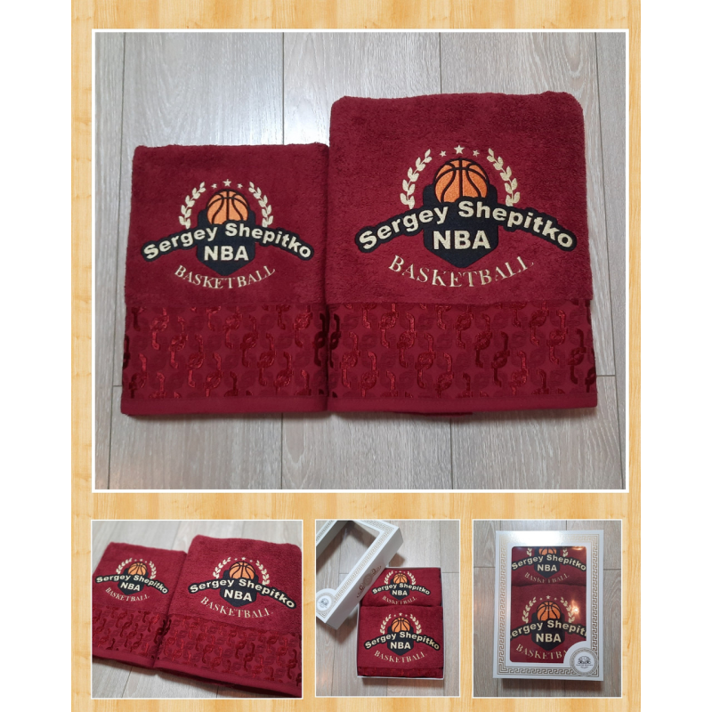 Набір іменних рушників баня (70х140см) + лице (50х90см) бавовна Сергій баскетбол червоний Набір іменних рушників баня (70х140см) + лице (50х90см) бавовна Сергій баскетбол червоний