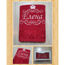 Іменний банний рушник бавовна 70х140см Елена Олена червоний