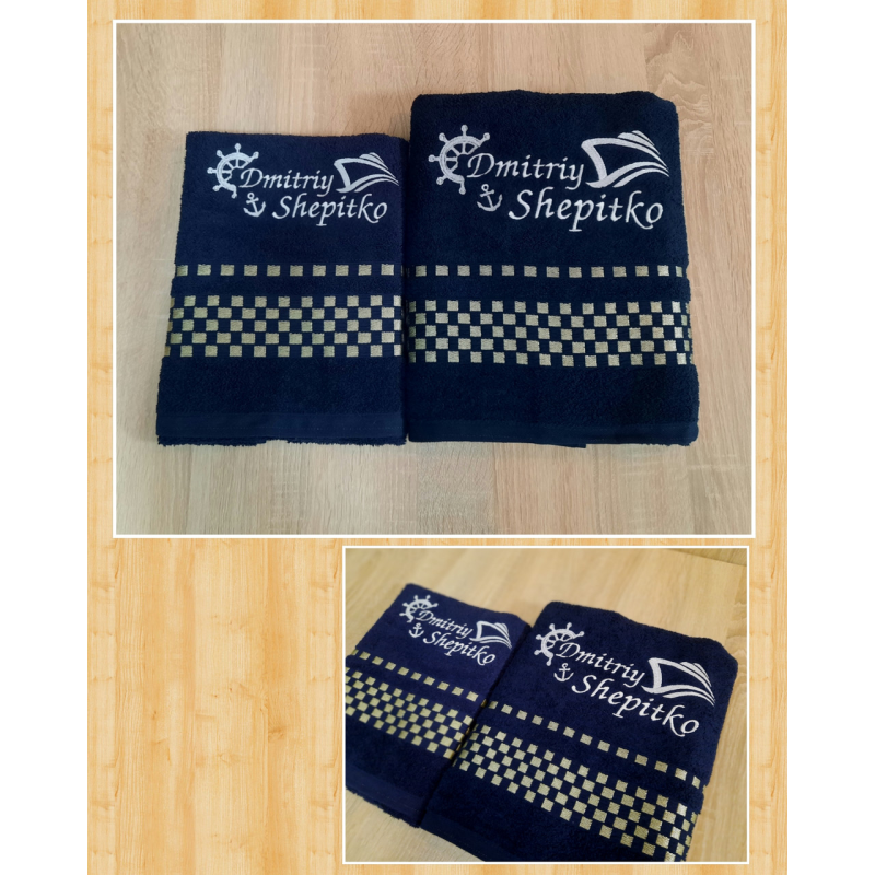 Набір іменних рушників баня (70х140см) + лице (50х90см) бавовна Дмитро моряк Набір іменних рушників баня (70х140см) + лице (50х90см) бавовна Дмитро моряк
