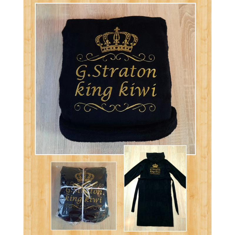 Іменний банний халат 100% бавовна King Kiwi чорний Іменний банний халат 100% бавовна King Kiwi чорний