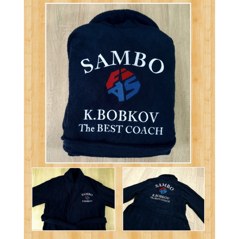 Іменний банний халат 100% бавовна Sambo FIAS тренер Іменний банний халат 100% бавовна Sambo FIAS тренер