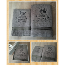 Набір іменних рушників баня (70х140см) + лице (50х90см) бавовна Ян prince сірий