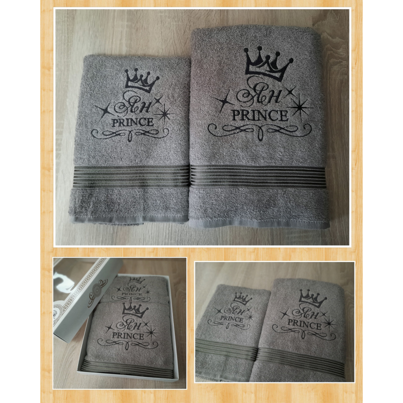 Набір іменних рушників баня (70х140см) + лице (50х90см) бавовна Ян prince сірий Набір іменних рушників баня (70х140см) + лице (50х90см) бавовна Ян prince сірий
