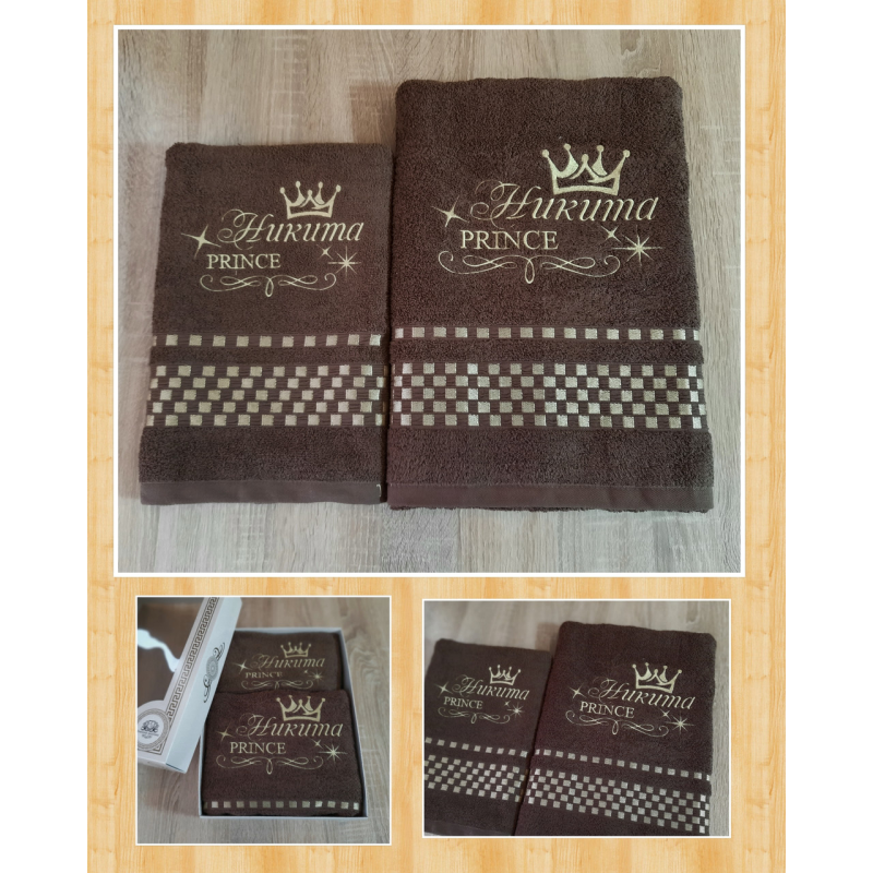 Набір іменних рушників баня (70х140см) + лице (50х90см) бавовна Никита prince коричневий Набір іменних рушників баня (70х140см) + лице (50х90см) бавовна Никита prince коричневий