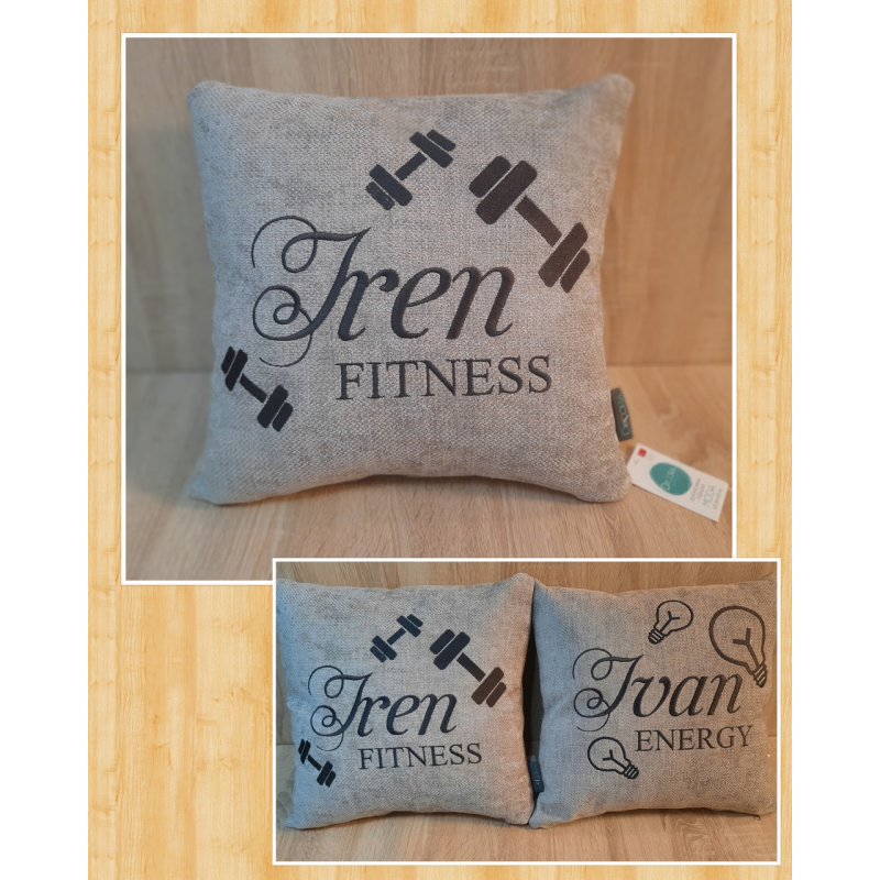 Іменна подушка Ірина фітнес сірий