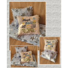 Іменний комплект стьобана ковдра, 2 подушки Марк блакитний