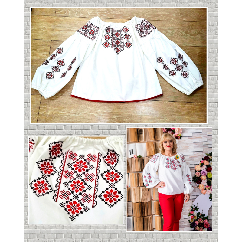 Вишиванка жіноча червона Юлія з бавовни, 100% натуральна тканина Вишиванка жіноча червона Юлія з бавовни, 100% натуральна тканина