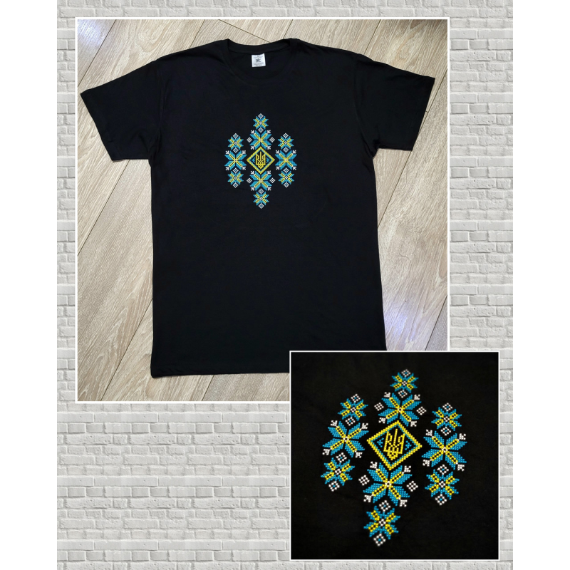 Футболка-вишиванка пряма Алекс чорна 100% бавовна