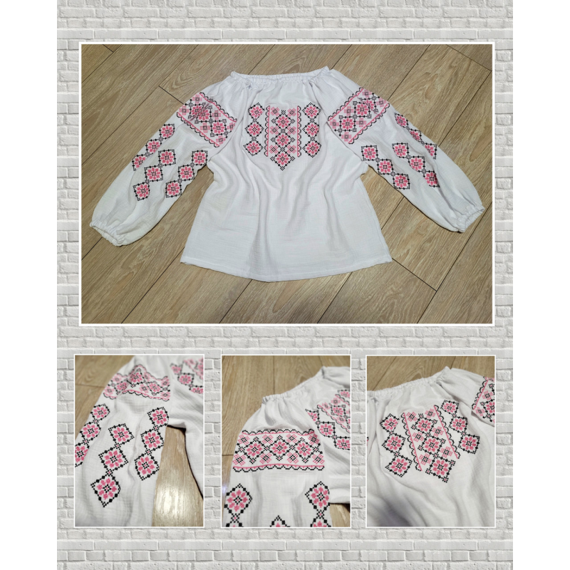 Вишиванка жіноча рожева Юлія з мусліну, 100% натуральна тканина Вишиванка жіноча рожева Юлія з мусліну, 100% натуральна тканина