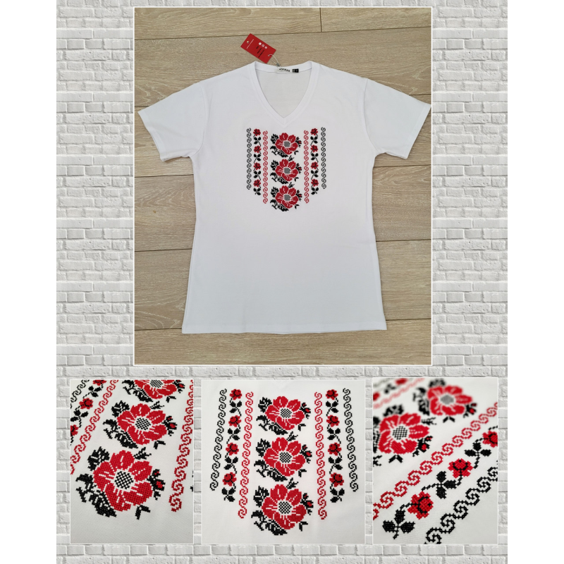 Футболка-вишиванка жіноча 100% бавовна Маки лакоста
