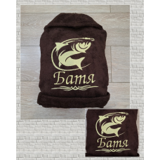 Іменний банний халат 100% бавовна Рибак коричневий