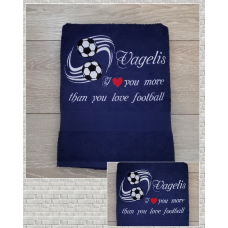 Іменний банний рушник бавовна 70х140см футбол темно-синій