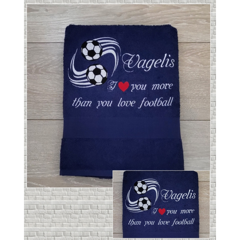 Іменний банний рушник бавовна 70х140см футбол темно-синій Іменний банний рушник бавовна 70х140см футбол темно-синій