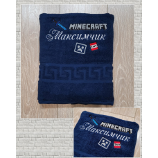 Преміум рушник банний бавовна 70х140см Максимчик Minecraft темно-синій