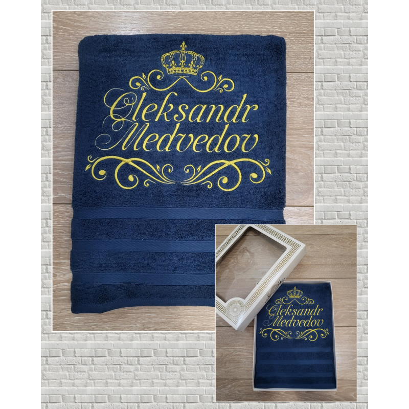 Банний рушник преміум бавовна 70х140см Олександр темно-синій Банний рушник преміум бавовна 70х140см Олександр темно-синій