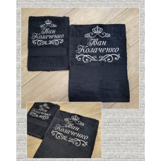 Набір рушників преміум баня (70х140см) + лице (50х90см) бавовна Іван графіт