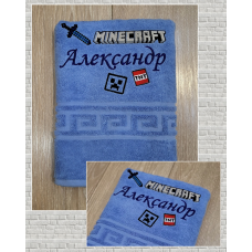 Банний рушник бавовна 70х140см Олександр Minecraft блакитний