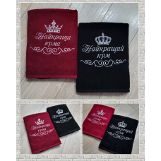 Набір банних рушників преміум бавовна 70х140см Найкраща Кума Кума чорний бордовий