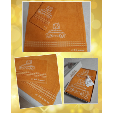 Набір іменних рушників лазня (70х140 см) + обличчя (50х90 см) бавовна Улюблена вчителька